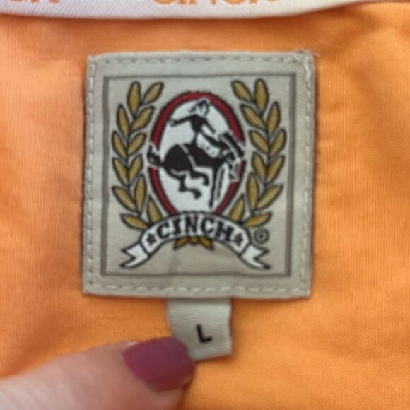 Cinch Mens Orange Long Sleeve Button Front Western Cowboy Cotton Shirt size L - Picture 5 of 6